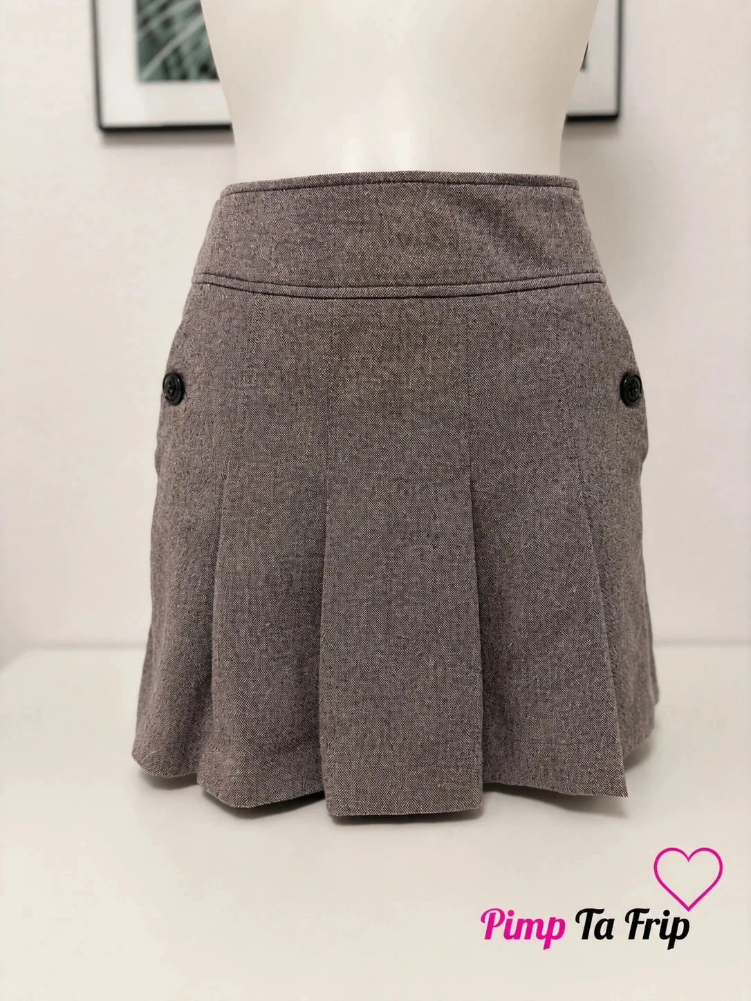 🌸 Jupe courte Esprit taupe chinée en laine & viscose – Taille 34 (XS)